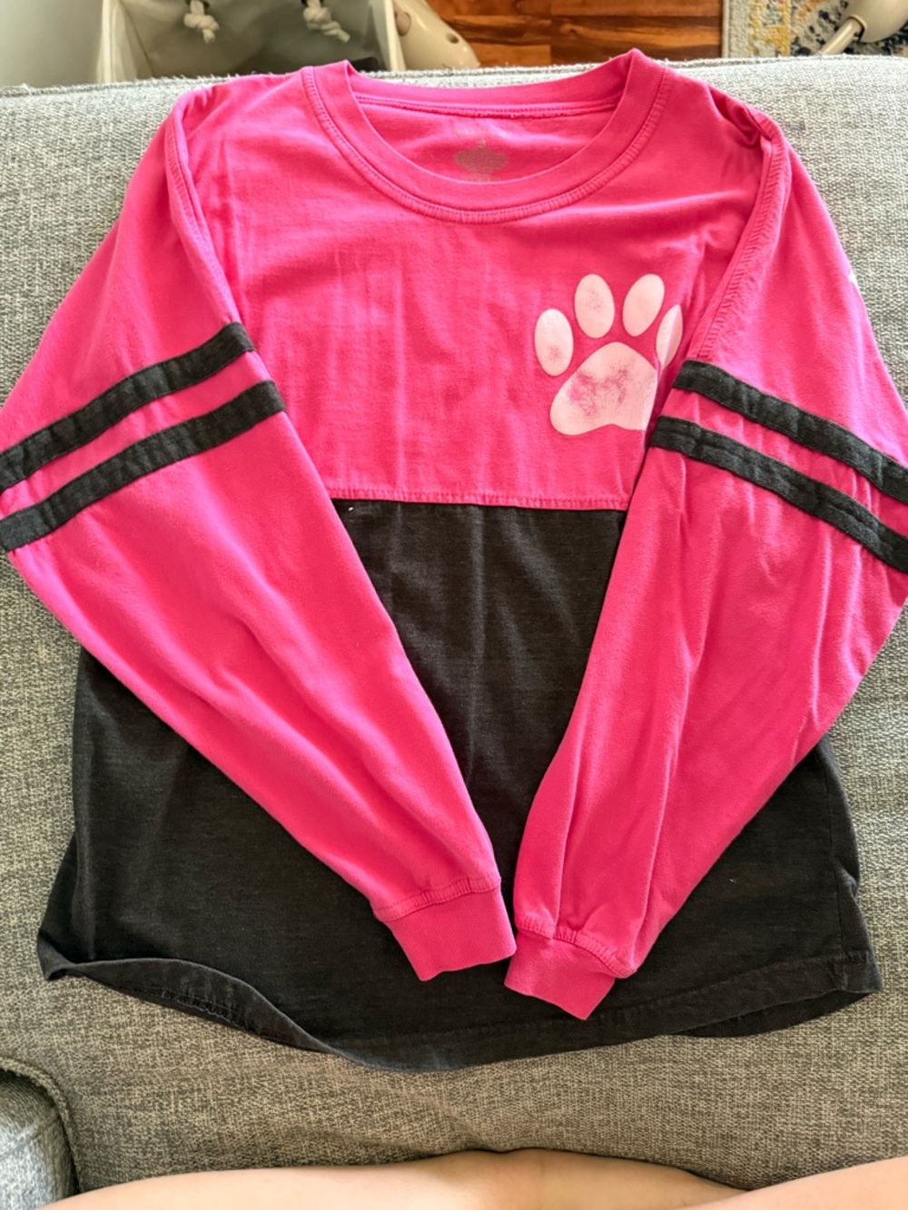 Pink & Black Long-Sleeve Top with Paw Graphic